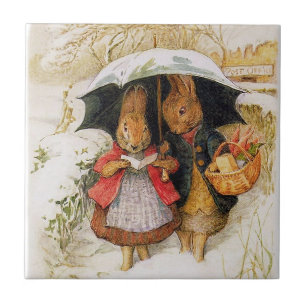 “Christmas Greetings” by Beatrix Potter Ceramic Tile