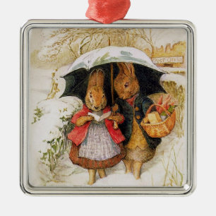 “Christmas Greetings” by Beatrix Potter Metal Ornament