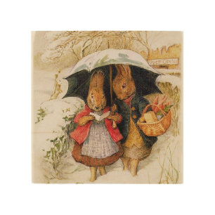 “Christmas Greetings” by Beatrix Potter Wood Wall Art