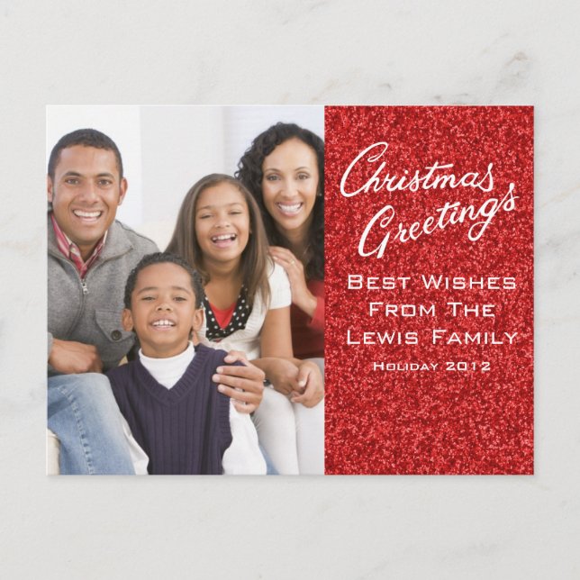 Christmas Greetings Card Template with Red Glitter (Front)