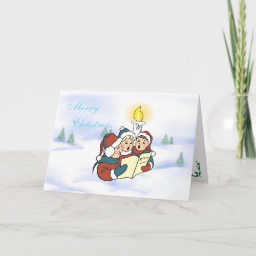 Christmas Greetings - Carollers and Candle Holiday Card