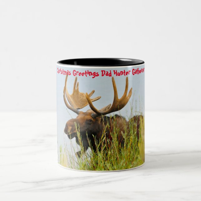Christmas Greetings Dad Hunter Gatherer Two-Tone Coffee Mug (Center)