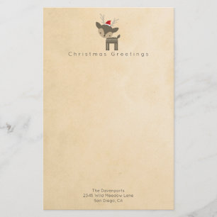 Christmas Greetings Deer In A Red Santa Hat Custom Stationery