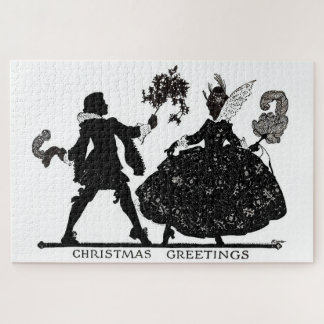 Christmas greetings Elizabethan silhouette print Jigsaw Puzzle