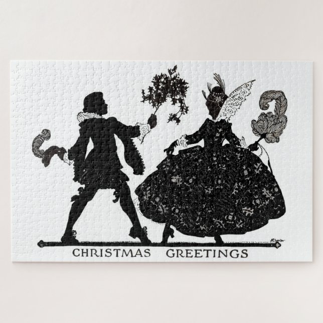 Christmas greetings Elizabethan silhouette print Jigsaw Puzzle (Horizontal)