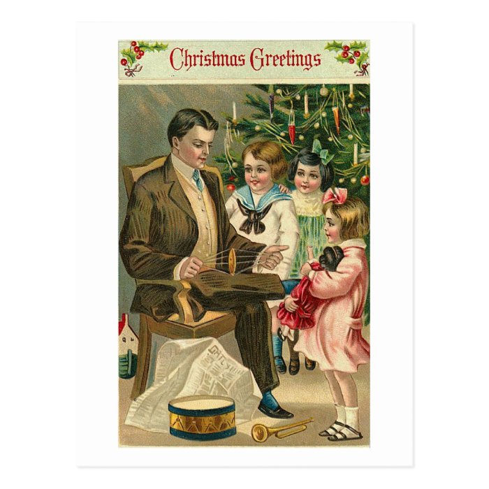 Christmas Greetings Father and Children Postcards