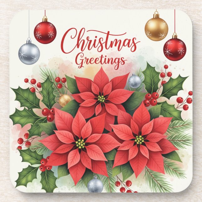 Christmas Greetings, Festive, Beverage Coaster (Front)