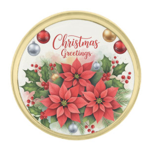 Christmas Greetings, Festive, Gold Finish Lapel Pin
