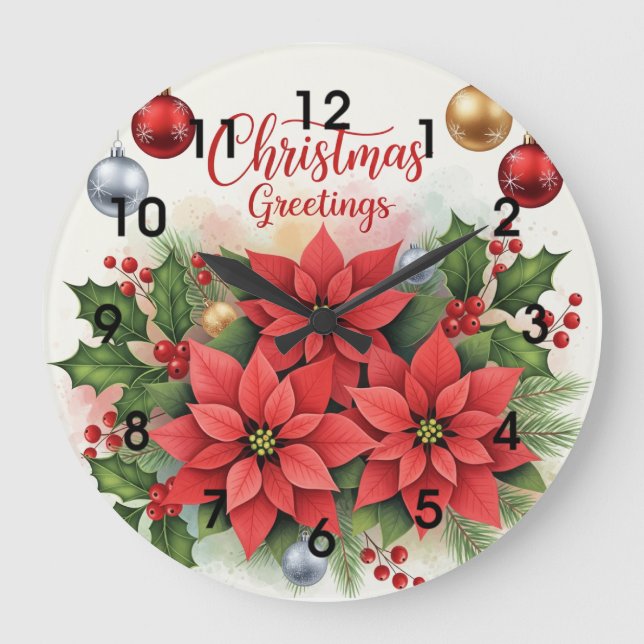 Christmas Greetings, Festive, Large Clock (Front)