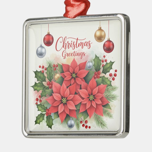 Christmas Greetings, Festive, Metal Ornament (Left)