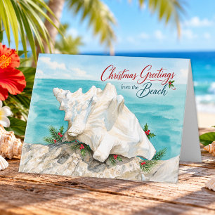 Christmas Greetings from Beach Coastal Seashell Holiday Card