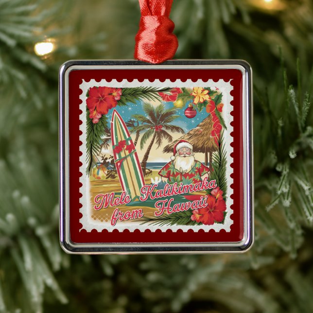 Christmas Greetings from Hawaii Holiday  Metal Ornament (Tree)