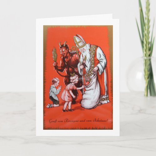 Christmas Greetings from Krampus and St Nick Holiday Card