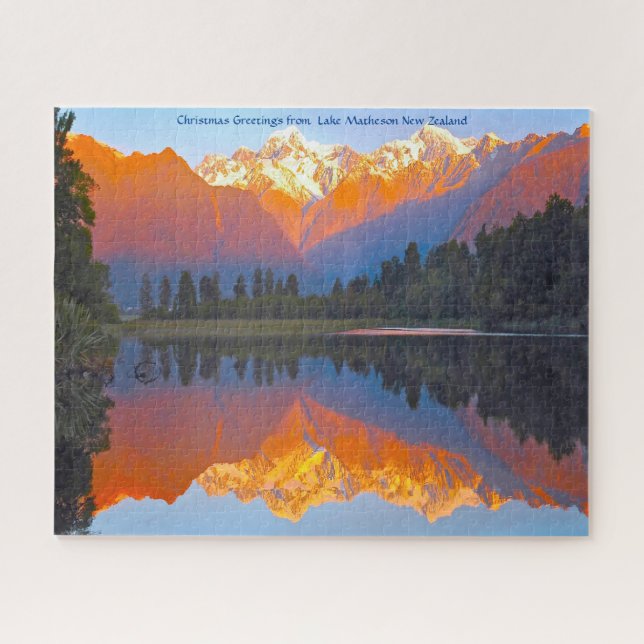 Christmas Greetings from  Lake Matheson New Zealan Jigsaw Puzzle (Horizontal)