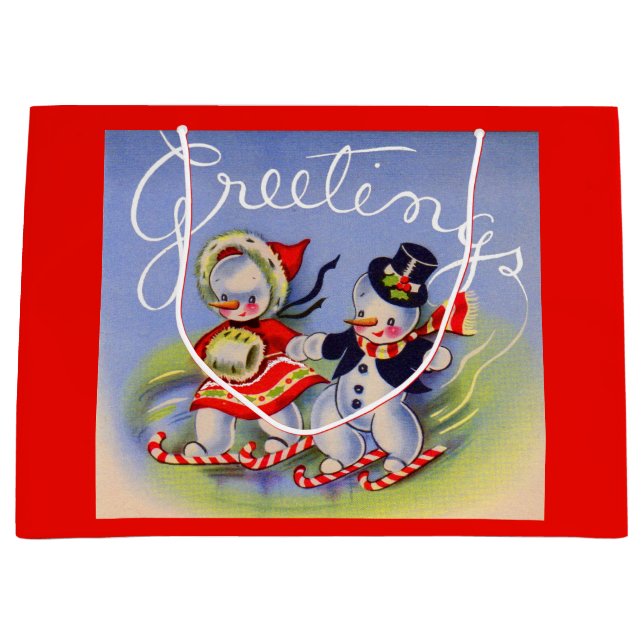 Christmas Greetings from Mr. and Mrs. Snowman Large Gift Bag (Front)