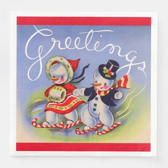 Christmas Greetings from Mr. and Mrs. Snowman  Paper Dinner Napkins (Front)