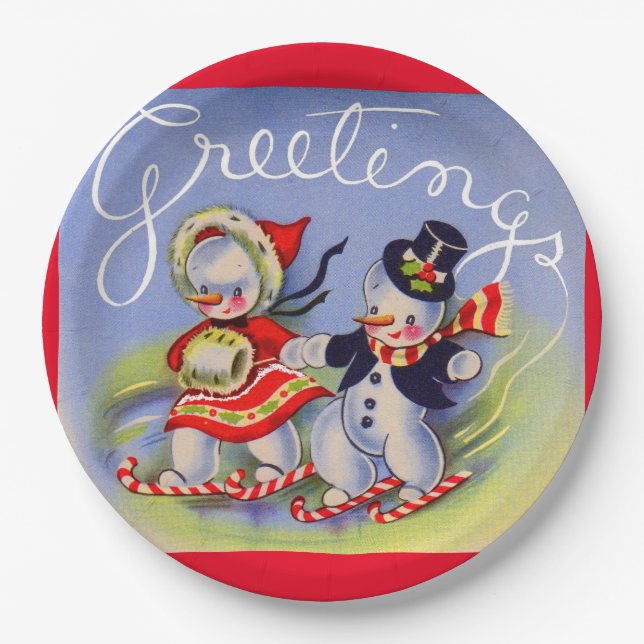 Christmas Greetings from Mr. and Mrs. Snowman  Paper Plates (Front)