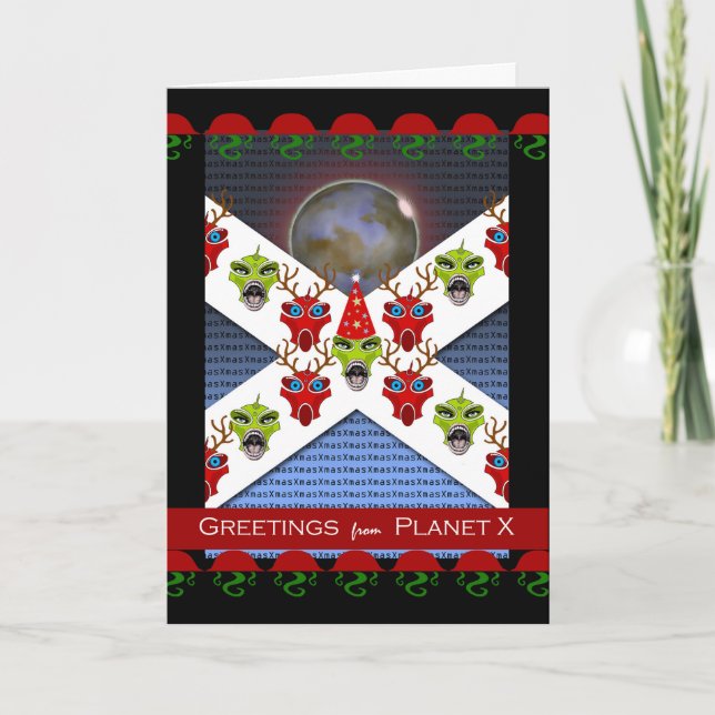 Christmas Greetings from Planet X, Xmas Aliens Holiday Card (Front)