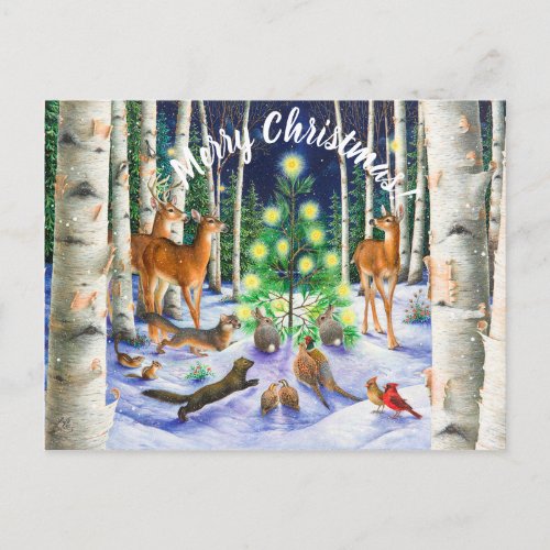 Christmas Greetings Gathering around a tree Holiday Postcard