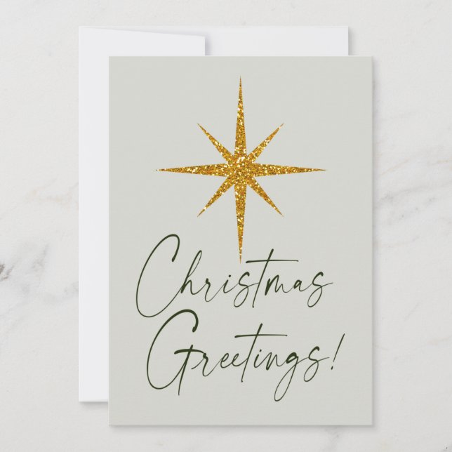 Christmas Greetings! | Gold Glitter Star Note Card (Front)