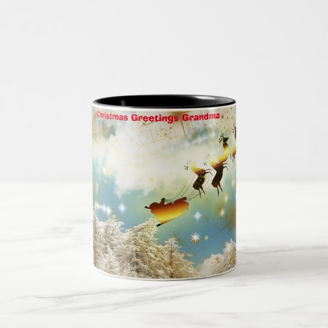 Christmas Greetings Grandma Two-Tone Coffee Mug (Center)