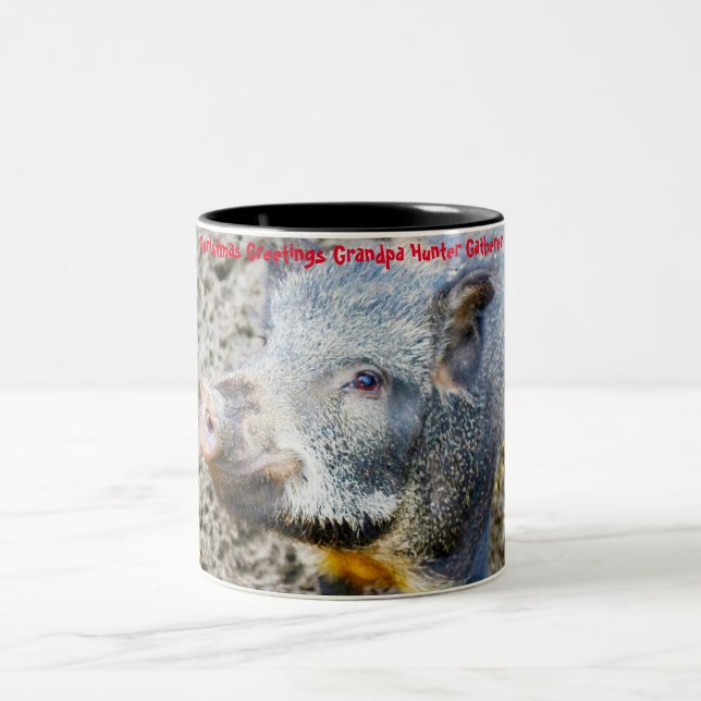 Christmas Greetings Grandpa Hunter Gatherer Two-Tone Coffee Mug (Center)