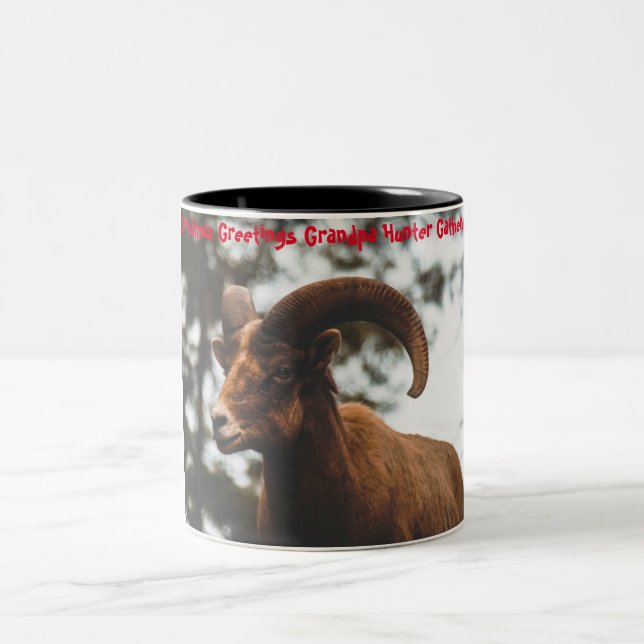 Christmas Greetings Grandpa Hunter Gatherer Two-Tone Coffee Mug (Center)