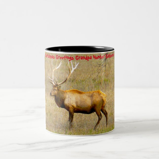 Christmas Greetings Grandpa Hunter Gatherer Two-Tone Coffee Mug (Center)