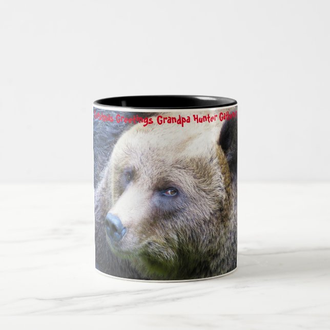 Christmas Greetings Grandpa Hunter Gatherer Two-Tone Coffee Mug (Center)
