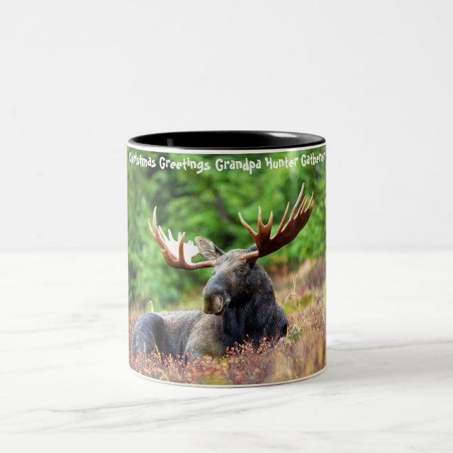 Christmas Greetings Grandpa Hunter Gatherer Two-Tone Coffee Mug (Center)