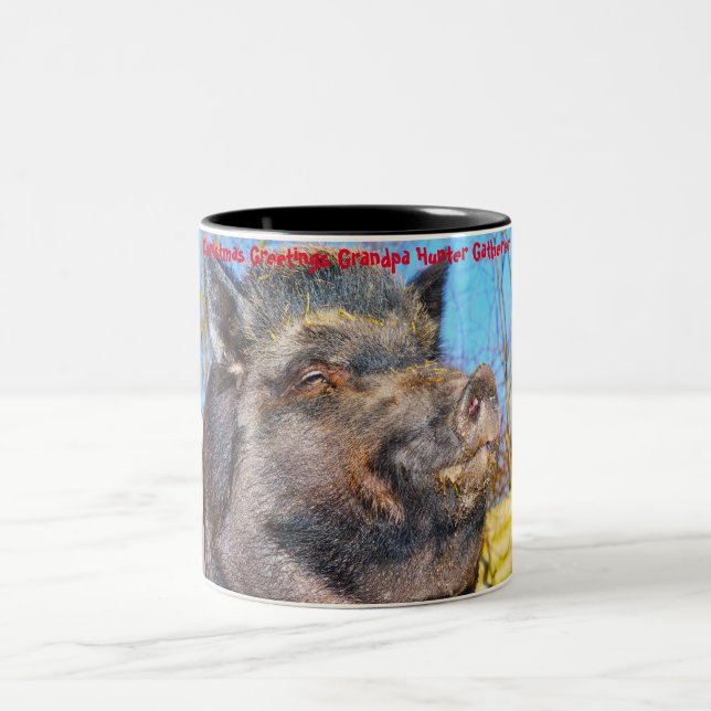 Christmas Greetings Grandpa Hunter Gatherer Two-Tone Coffee Mug (Center)