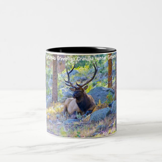 Christmas Greetings Grandpa Hunter Gatherer Two-Tone Coffee Mug (Center)