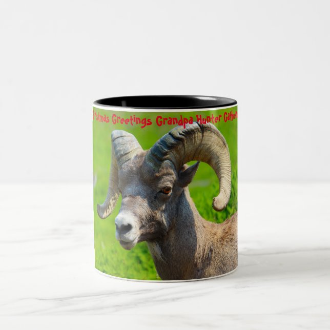 Christmas Greetings Grandpa Hunter Gatherer Two-Tone Coffee Mug (Center)