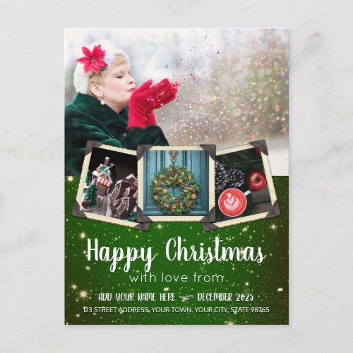 Christmas Greetings Instagram Photo Frames Green Holiday Postcard
