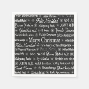Christmas Greetings Multiple Languages Black Napkins