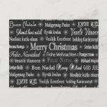 Christmas Greetings Multiple Languages Chalkboard Postcard<br><div class="desc">Christmas greetings in various languages on black background.</div>