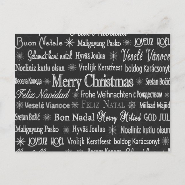 Christmas Greetings Multiple Languages Chalkboard Postcard (Front)