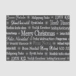 Christmas Greetings Multiple Languages Chalkboard Tissue Paper<br><div class="desc">Christmas greetings in various languages on black background.</div>