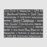 Christmas Greetings Multiple Languages Chalkboard Tissue Paper<br><div class="desc">Christmas greetings in various languages on black background.</div>