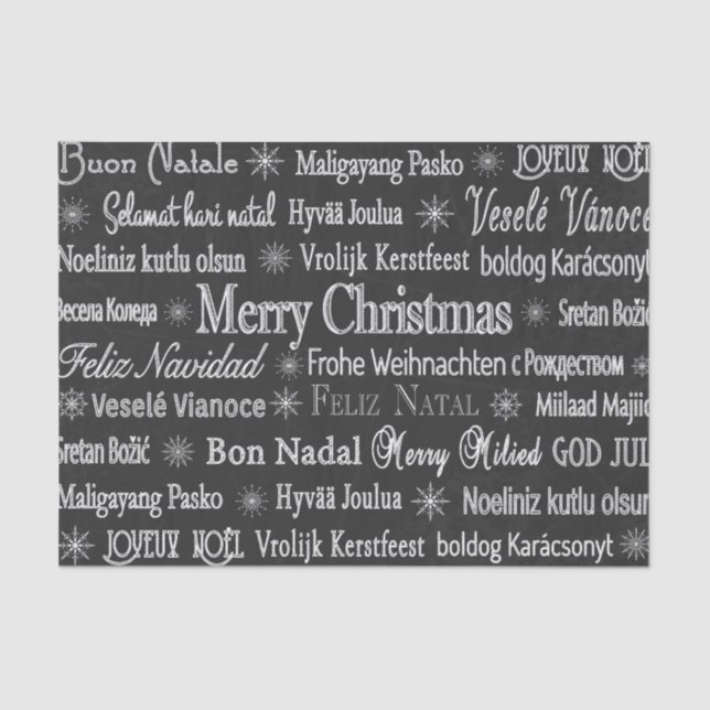 Christmas Greetings Multiple Languages Chalkboard Tissue Paper (Front)