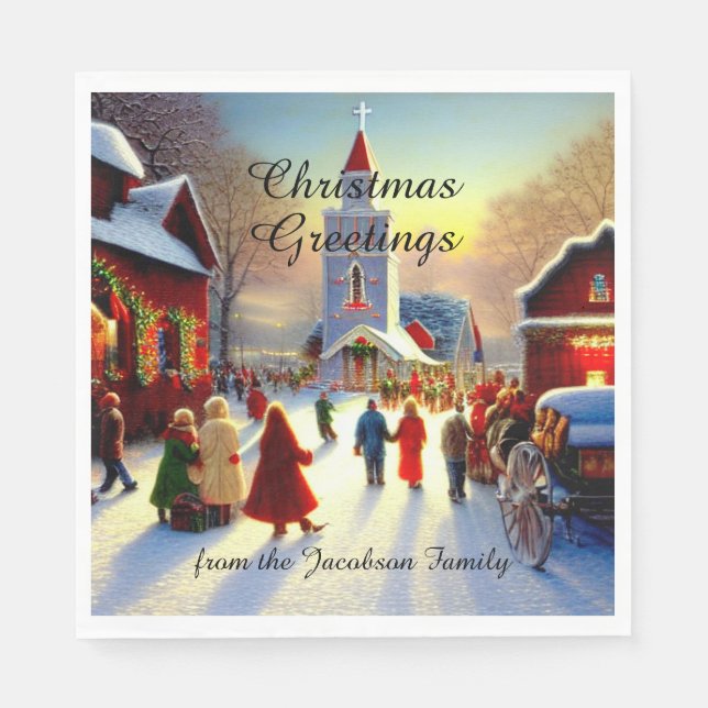 Christmas Greetings People Going To Church Napkins (Front)
