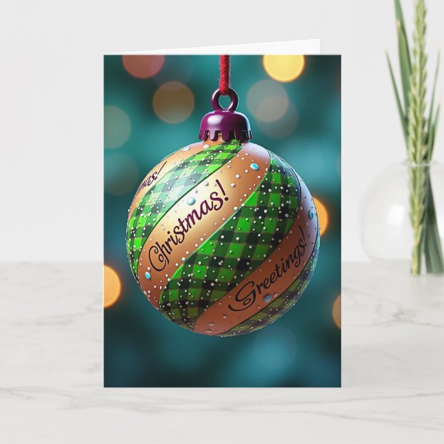 Christmas Greetings Plaid Ornament Card (Front)