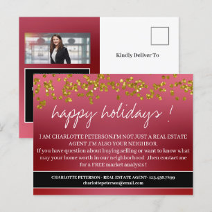 Christmas Greetings Real Estate Agent Farming Holiday Postcard