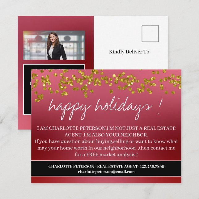 Christmas Greetings Real Estate Agent Farming Holiday Postcard (Front/Back)