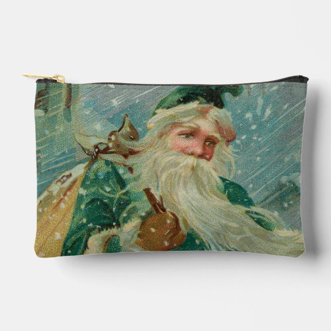 Christmas Greetings-Retro Santa Claus Postcard Accessory Pouch (Front)