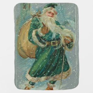 Christmas Greetings-Retro Santa Claus Postcard Baby Blanket