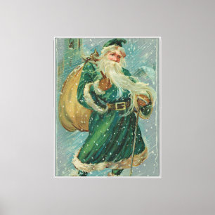 Christmas Greetings-Retro Santa Claus Postcard Canvas Print