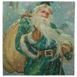 Christmas Greetings-Retro Santa Claus Postcard Cloth Napkin