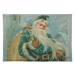 Christmas Greetings-Retro Santa Claus Postcard Cloth Placemat