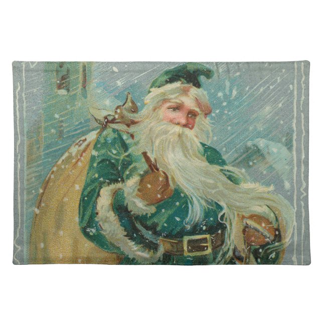 Christmas Greetings-Retro Santa Claus Postcard Cloth Placemat (Front)